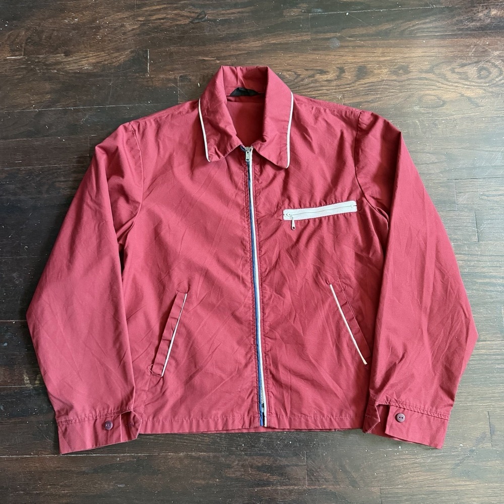 Vintage 1960s Permanent Press Cropped Zip Up Jacket S/M Red